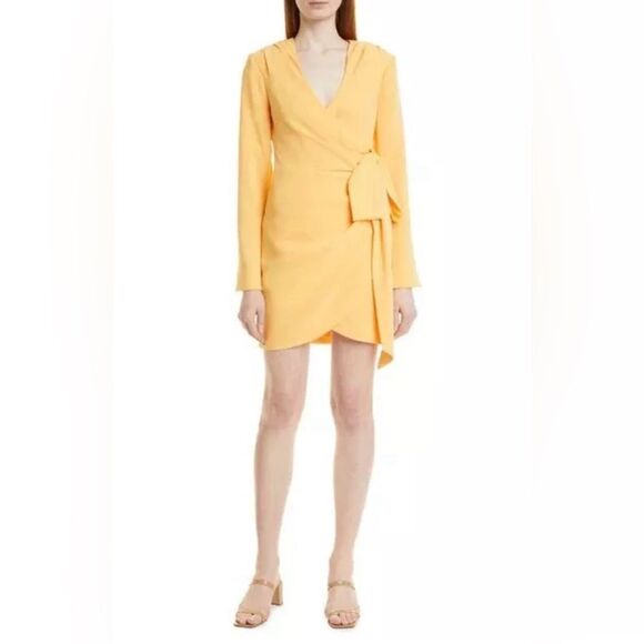 CINQ a SEPT Yellow Orange Sierra Wrap Front Crepe Long Sleeve Mini Dress Sz 2